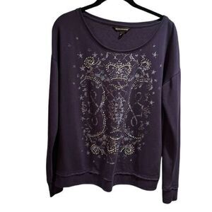 Rock and Republic Navy Blue Shirt with Crown and Silver Embellishment Size L